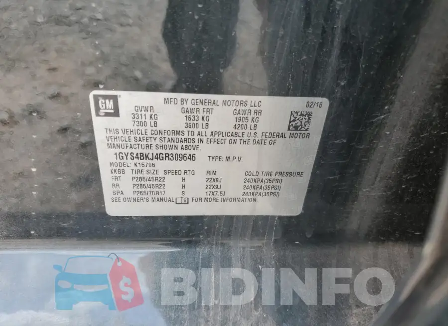 1GYS4BKJ4GR309646 Photo# 13