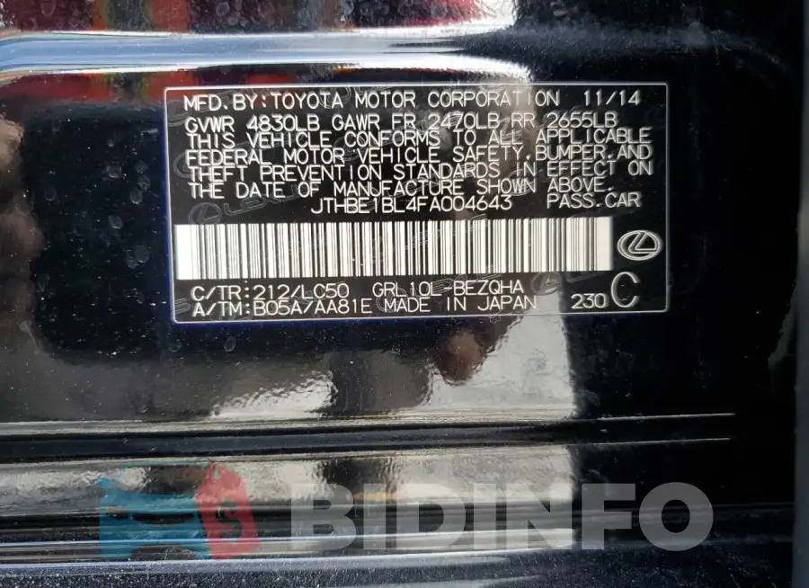 JTHBE1BL4FA004643 Photo# 12