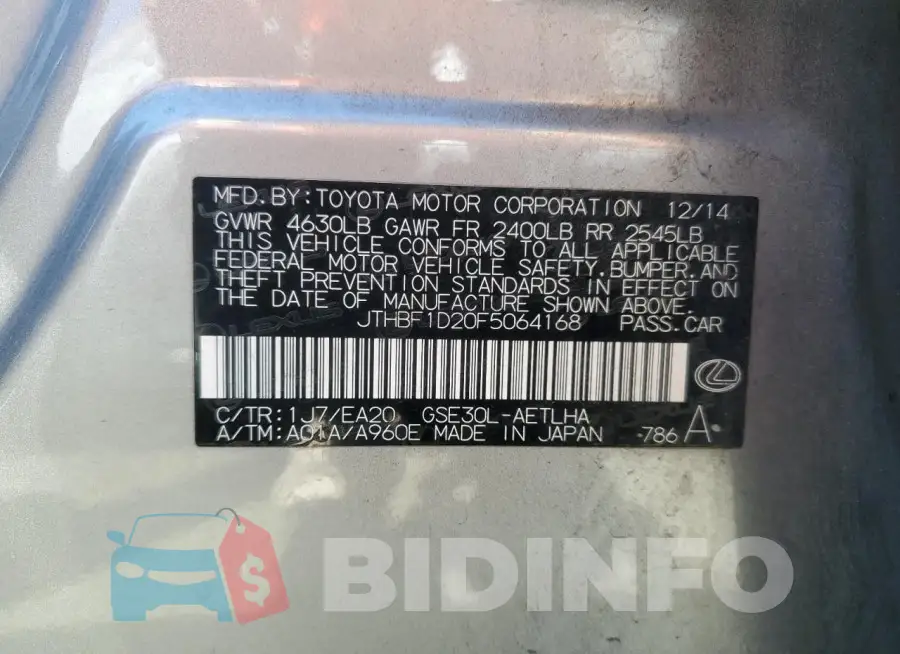 JTHBF1D20F5064168 Photo# 12