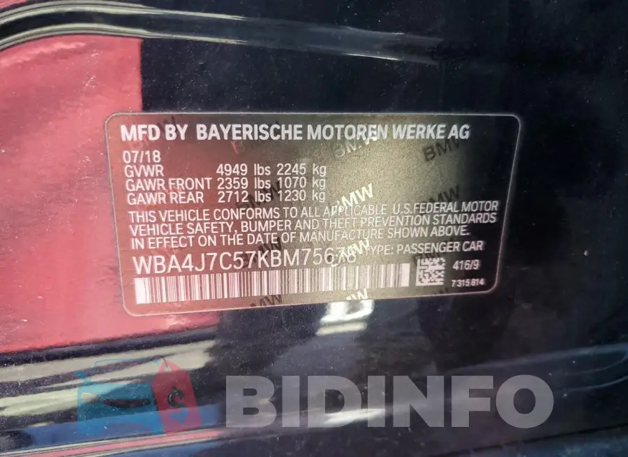 WBA4J7C57KBM75678 Photo# 12