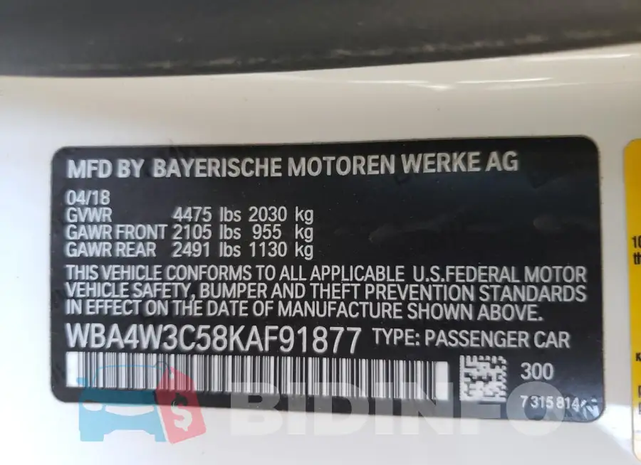 WBA4W3C58KAF91877 Photo# 12