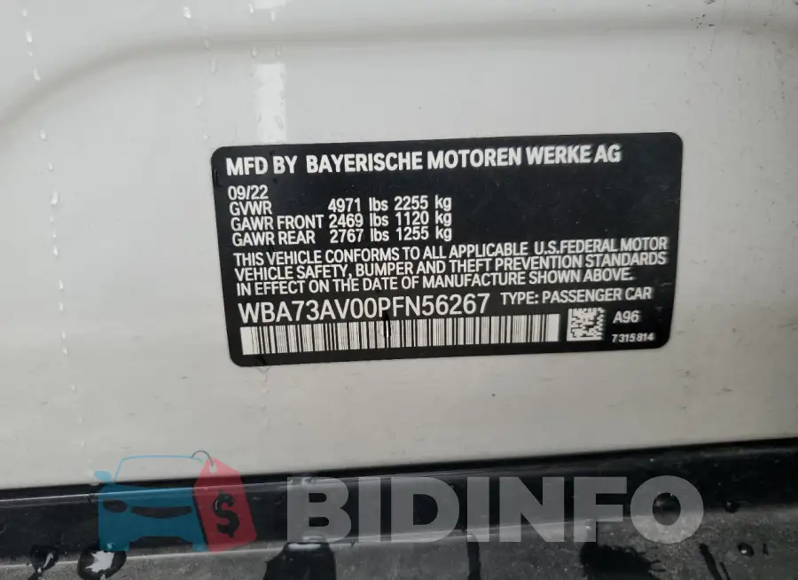 WBA73AV00PFN56267 Photo# 13