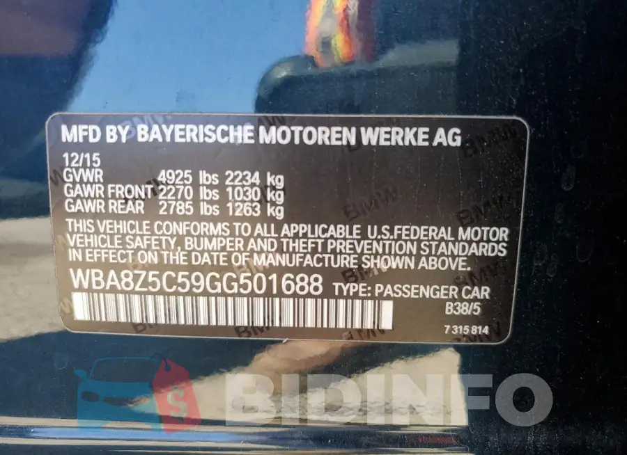 WBA8Z5C59GG501688 Photo# 12