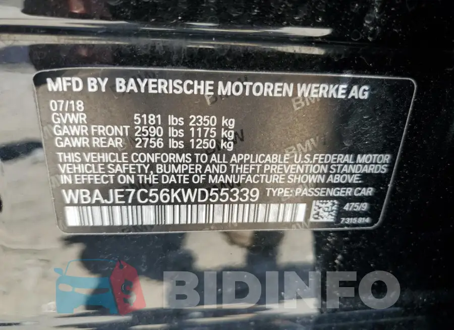 WBAJE7C56KWD55339 Photo# 12