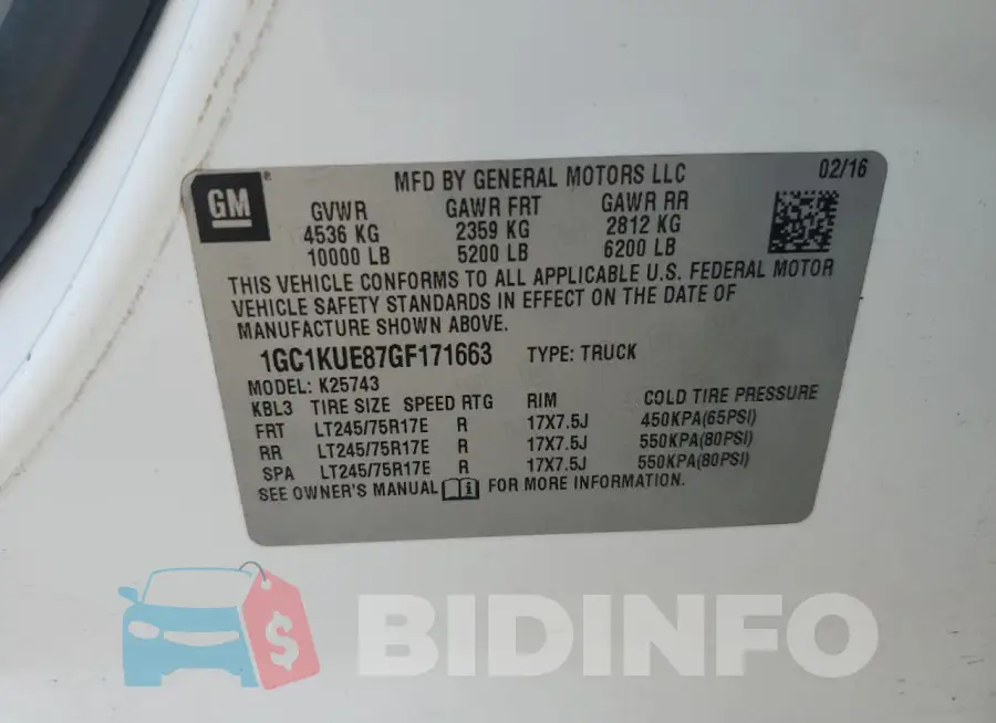1GC1KUE87GF171663 Photo# 12