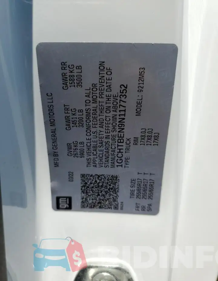 1GCHTBEN9N1177352 Photo# 12
