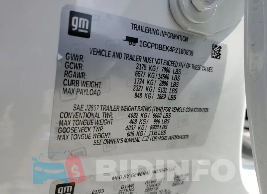 1GCPDBEK4PZ180839 Photo# 12
