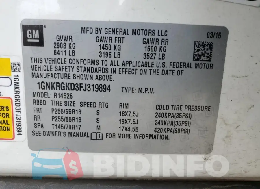 1GNKRGKD3FJ319894 Photo# 13