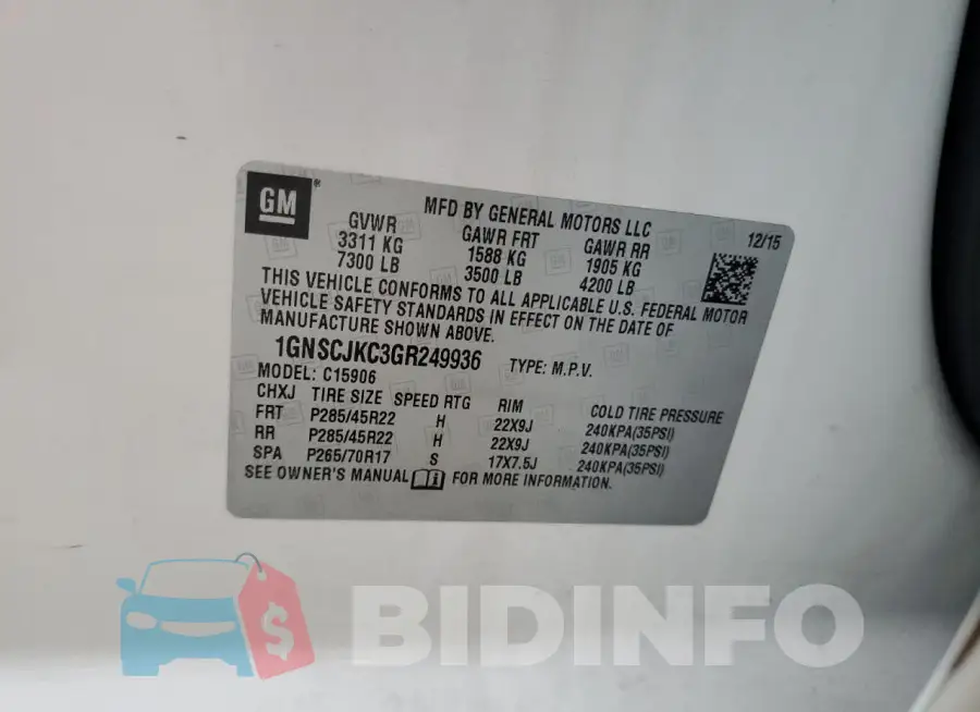 1GNSCJKC3GR249936 Photo# 12
