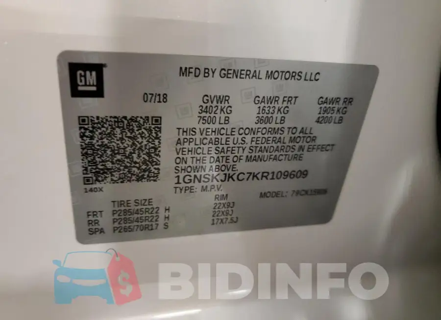 1GNSKJKC7KR109609 Photo# 13