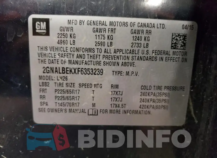 2GNALBEKXF6353239 Photo# 13