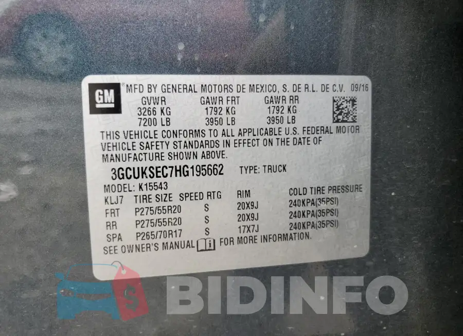 3GCUKSEC7HG195662 Photo# 13