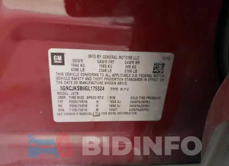 3GNCJKSB9GL175324 Photo# 14