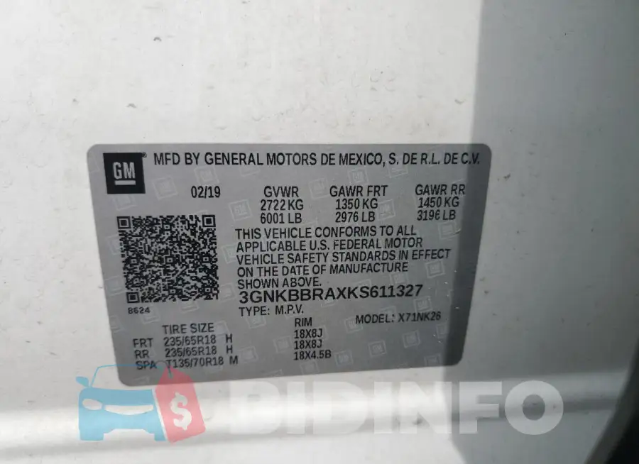 3GNKBBRAXKS611327 Photo# 13
