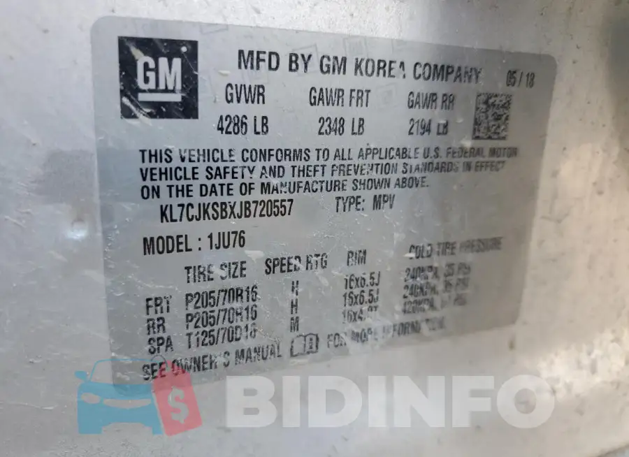 KL7CJKSBXJB720557 Photo# 12