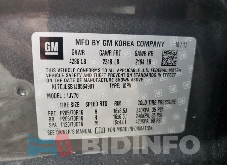 KL7CJLSB1JB564981 Photo# 13