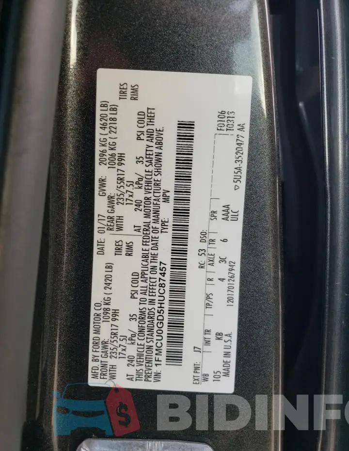 1FMCU0GD5HUC87457 Photo# 12