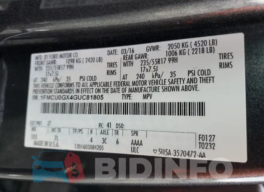 1FMCU0GX4GUC81805 Photo# 12