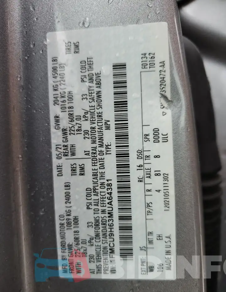 1FMCU9H63MUA64381 Photo# 14