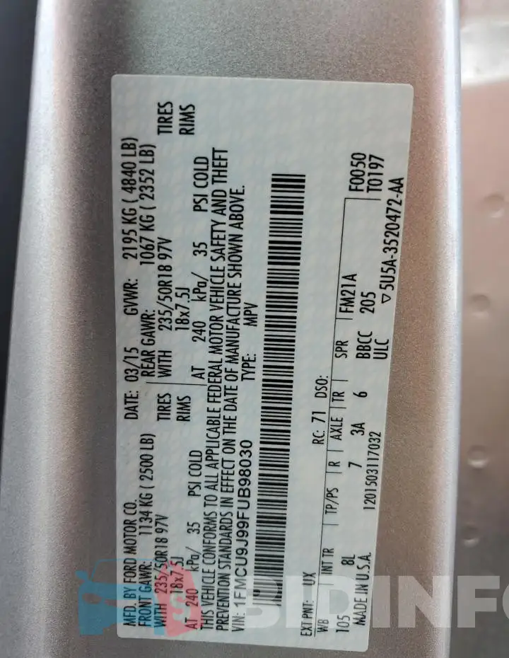 1FMCU9J99FUB98030 Photo# 12
