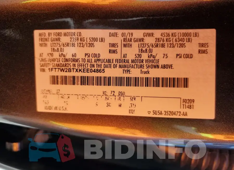 1FT7W2BTXKEE04865 Photo# 12
