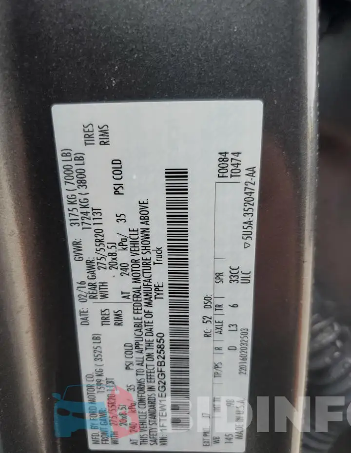 1FTEW1EG2GFB25850 Photo# 12