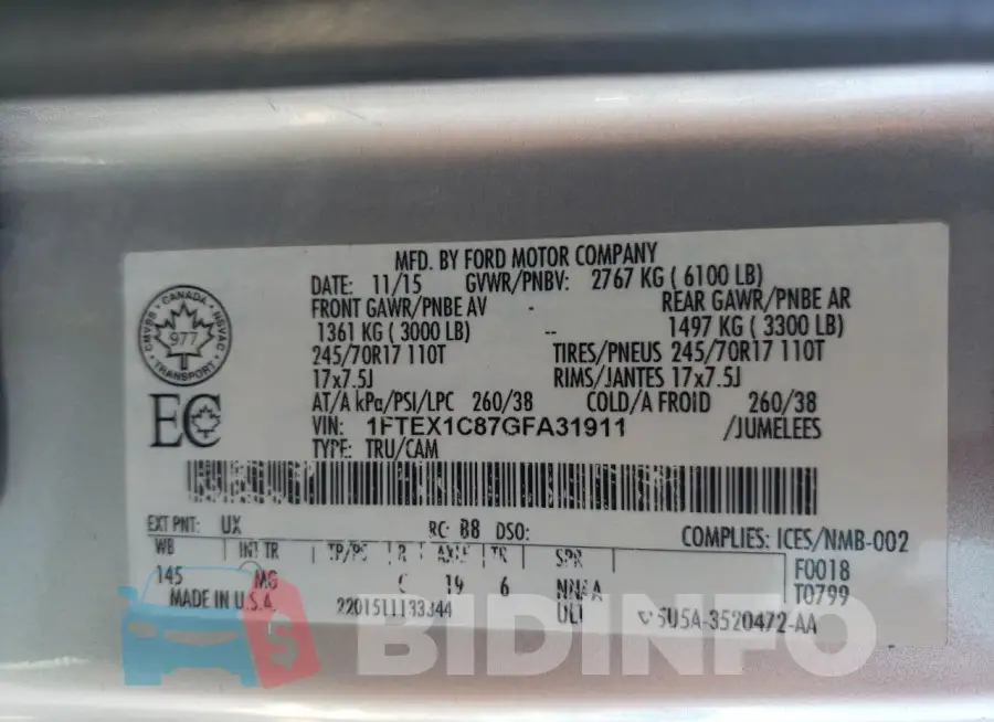 1FTEX1C87GFA31911 Photo# 13