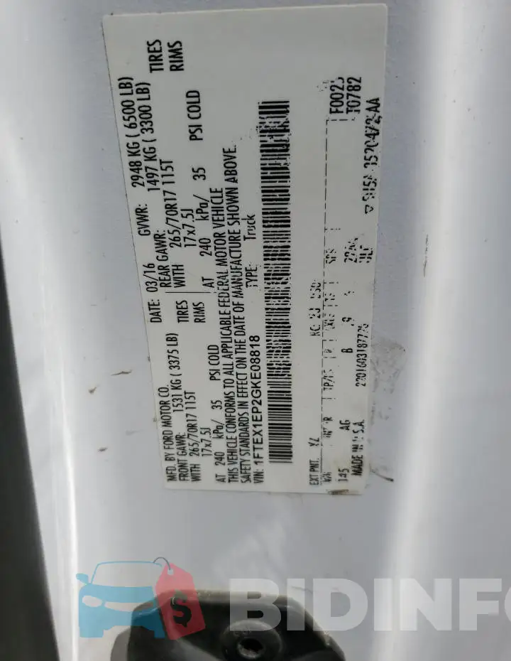 1FTEX1EP2GKE08818 Photo# 12