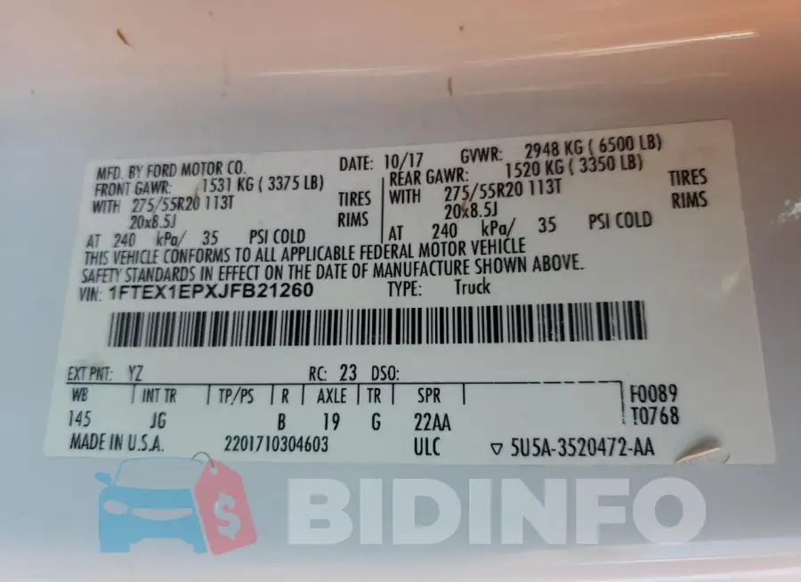 1FTEX1EPXJFB21260 Photo# 12