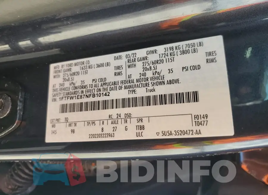 1FTFW1E87NFB10142 Photo# 12