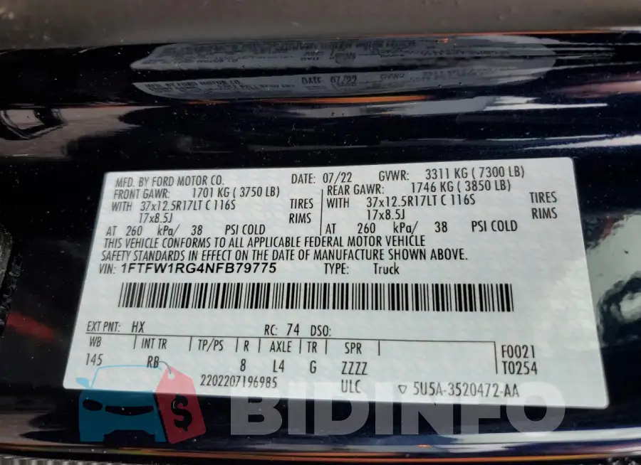 1FTFW1RG4NFB79775 Photo# 12