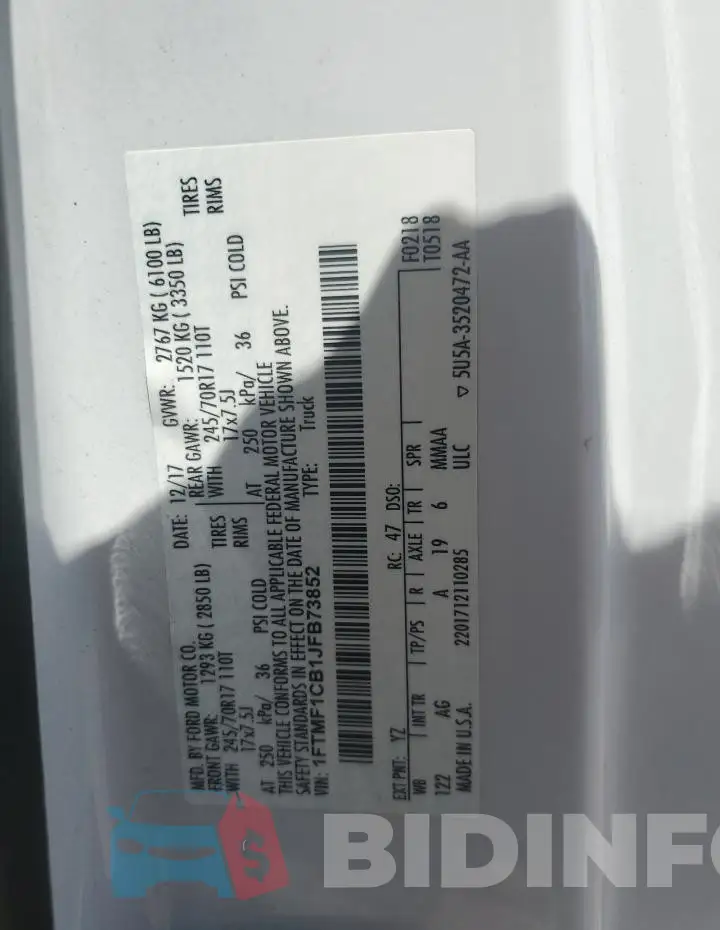 1FTMF1CB1JFB73852 Photo# 12