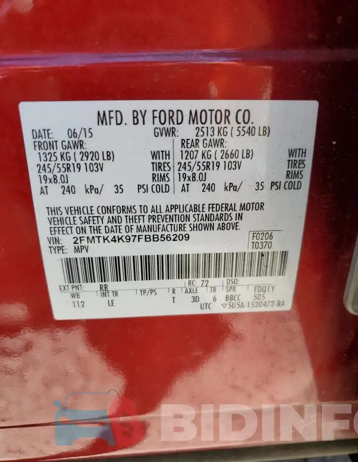 2FMTK4K97FBB56209 Photo# 13