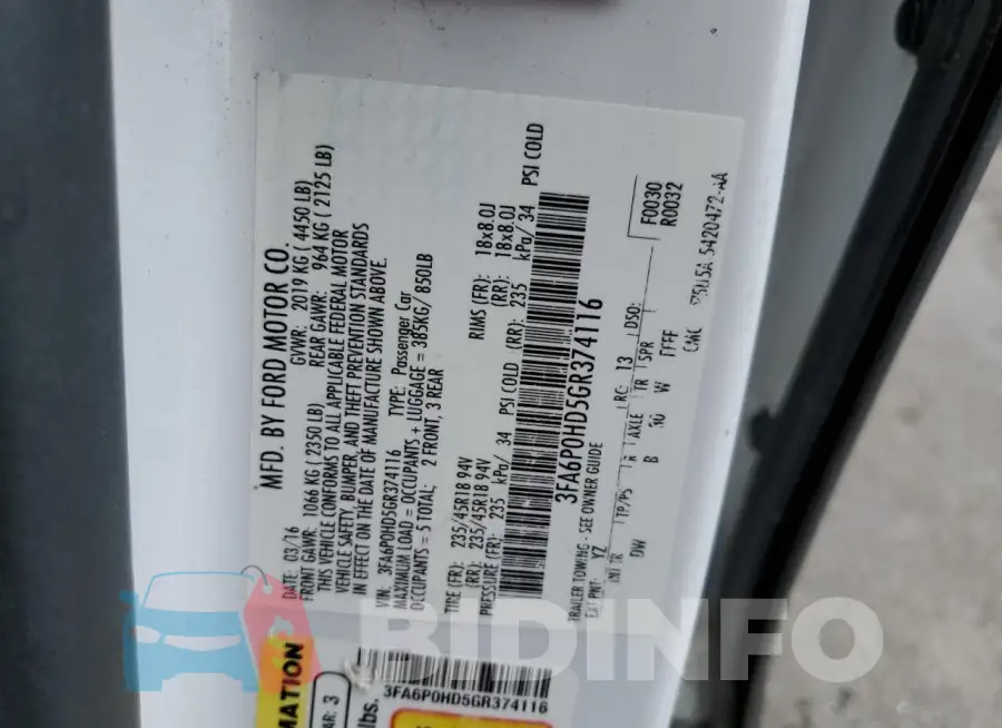 3FA6P0HD5GR374116 Photo# 13