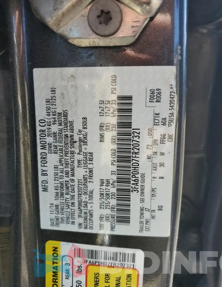 3FA6P0HD7FR207321 Photo# 12