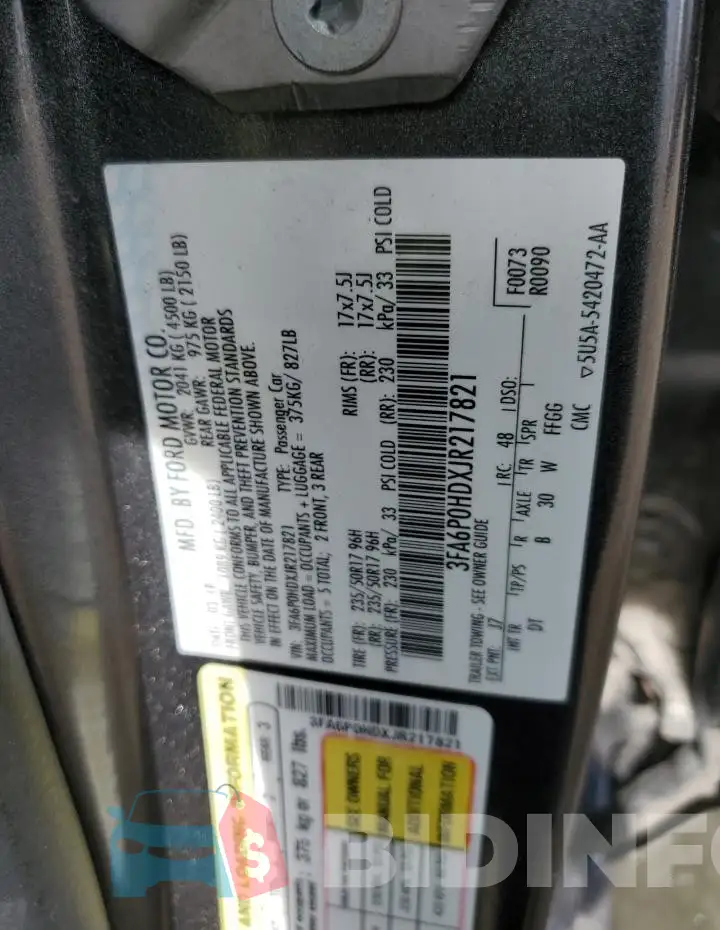 3FA6P0HDXJR217821 Photo# 12