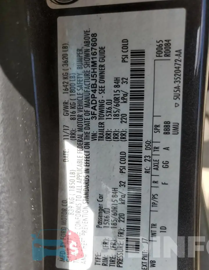 3FADP4BJ5HM167608 Photo# 12