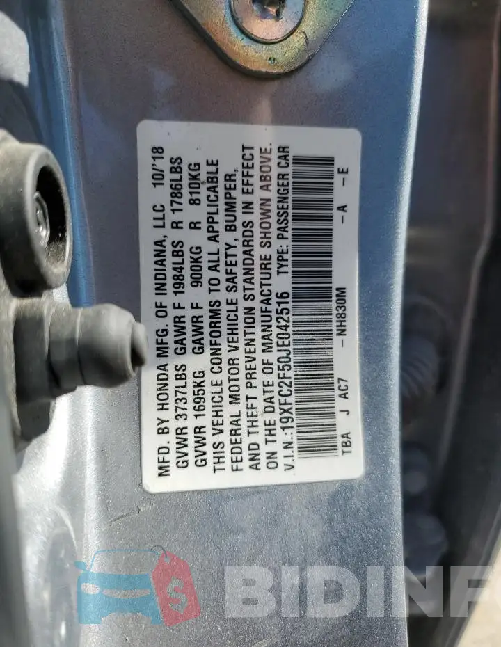 19XFC2F50JE042516 Photo# 12