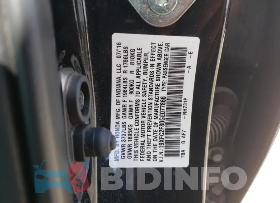 19XFC2F80GE077866 Photo# 12