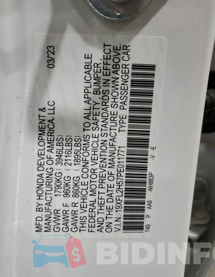 19XFL2H57PE011771 Photo# 12
