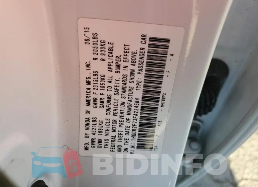 1HGCR2F73FA224564 Photo# 12