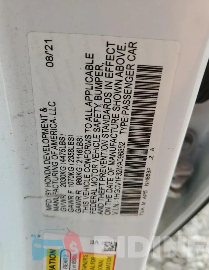 1HGCV1F32MA096852 Photo# 12
