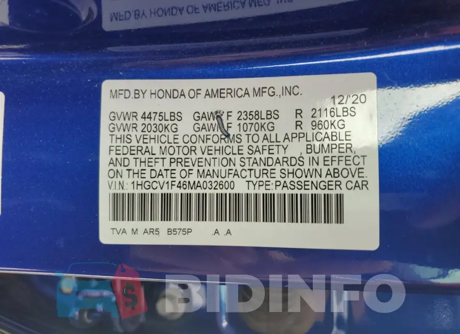 1HGCV1F46MA032600 Photo# 13