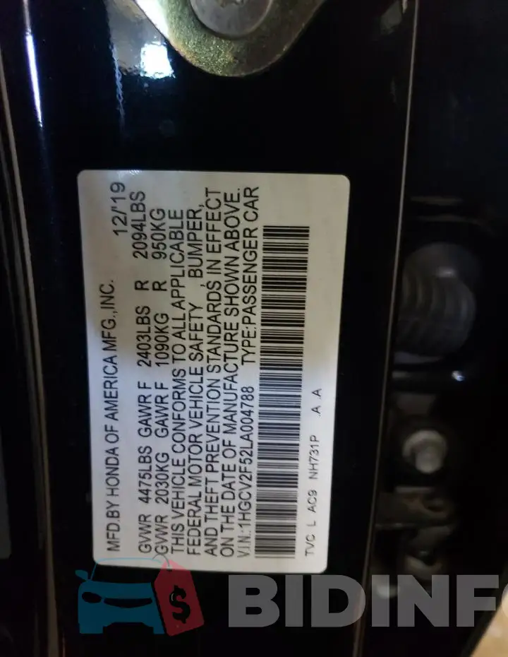 1HGCV2F52LA004788 Photo# 13