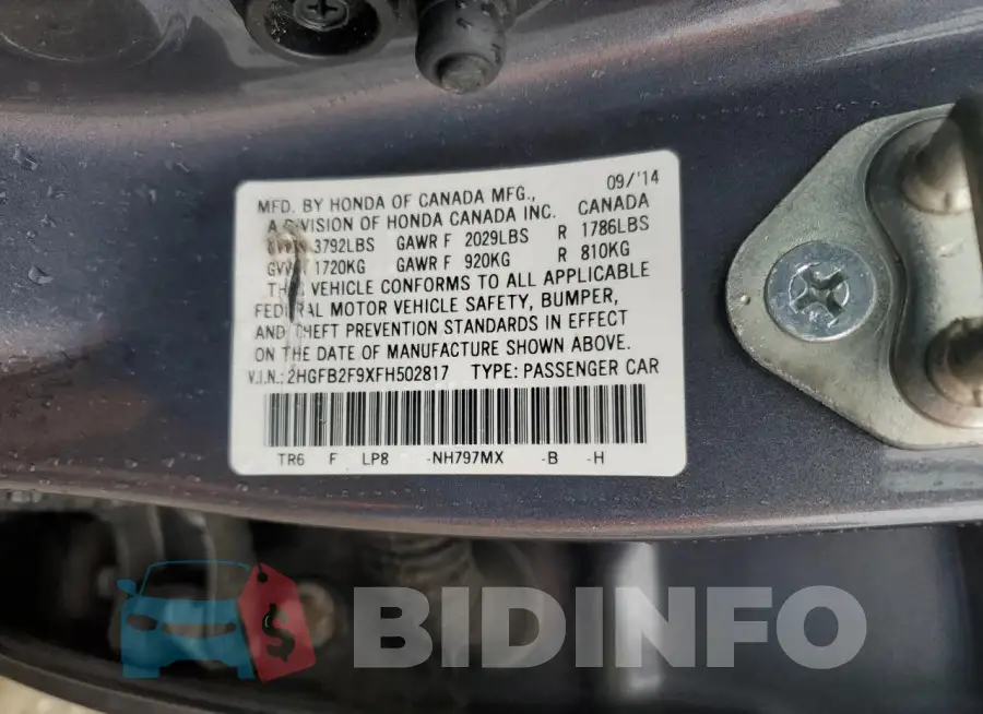 2HGFB2F9XFH502817 Photo# 13