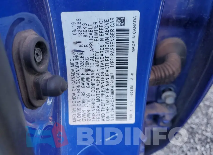 2HGFC2F66KH594067 Photo# 12