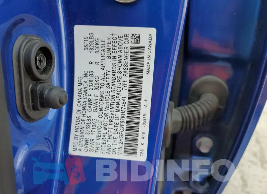 2HGFC2F67KH574541 Photo# 12