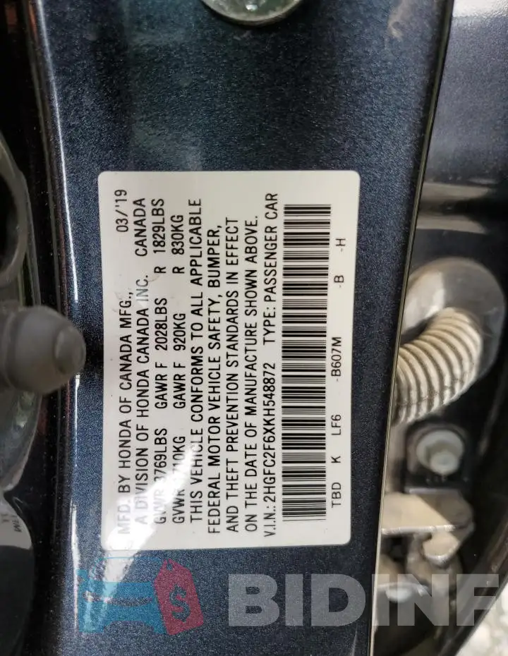 2HGFC2F6XKH548872 Photo# 12