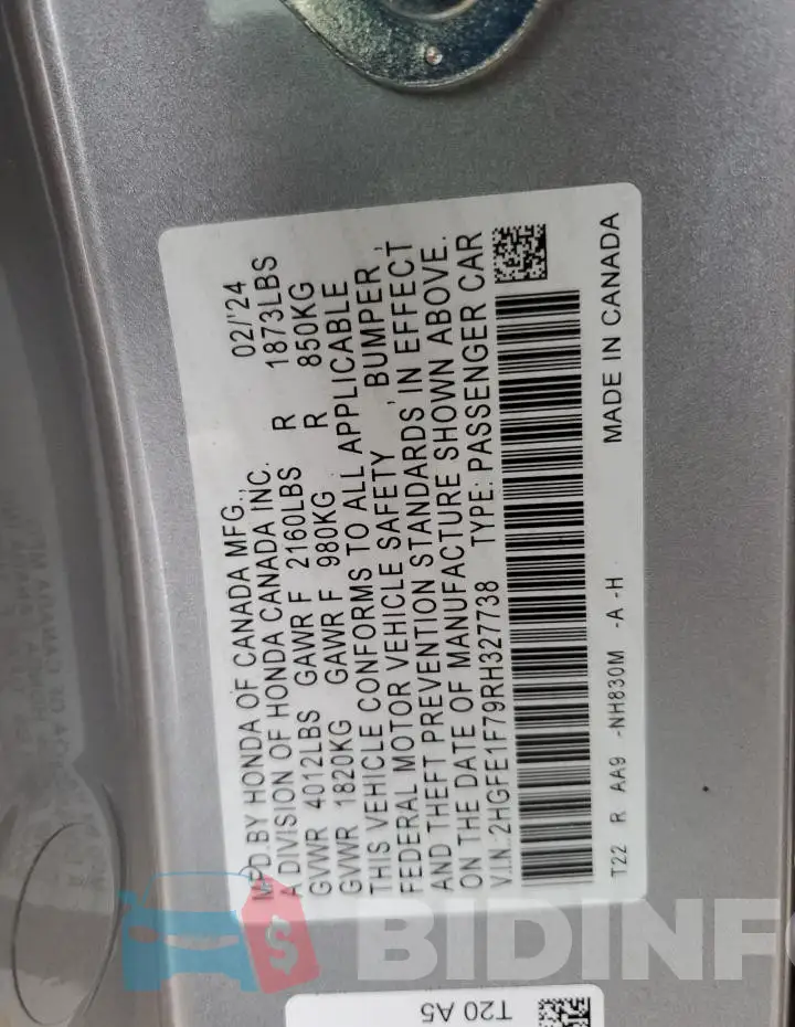 2HGFE1F79RH327738 Photo# 13