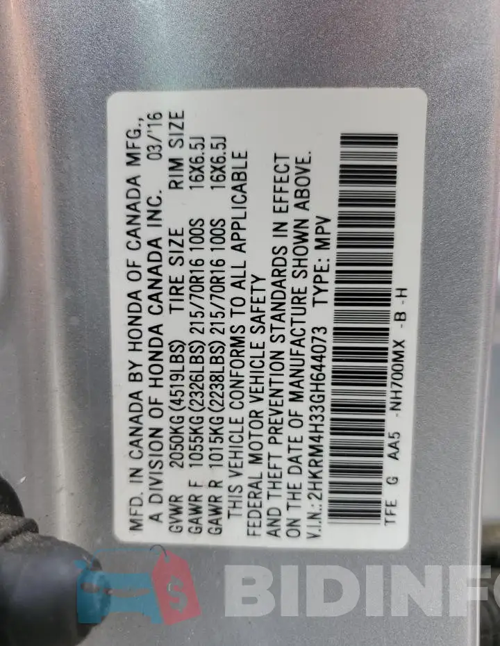 2HKRM4H33GH644073 Photo# 13